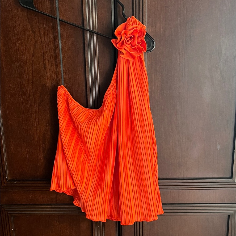 Marc New York Orange Pleated One-Shoulder Top